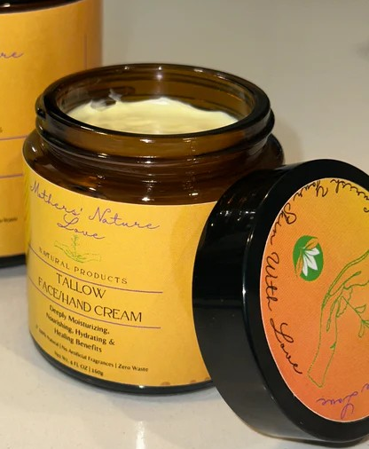 Shea Butter & Tallow Cream – Face & Hands Moisturizer | 4oz Glass Jar | All Natural
